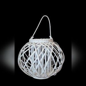 Large White Woven Lantern Wicker Beach Nautical